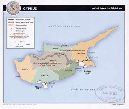Cyprus Map Poster – Administrative Divisions with Buffer Zones picture