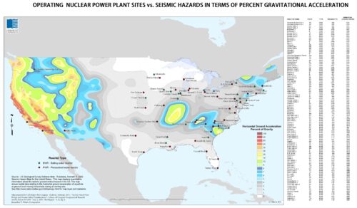 U.S. Nuclear Power Plants and Seismic Risk Zones Map Poster picture
