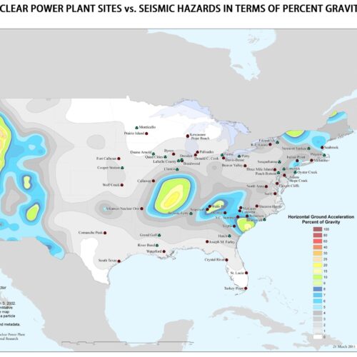 U.S. Nuclear Power Plants and Seismic Risk Zones Map Poster picture