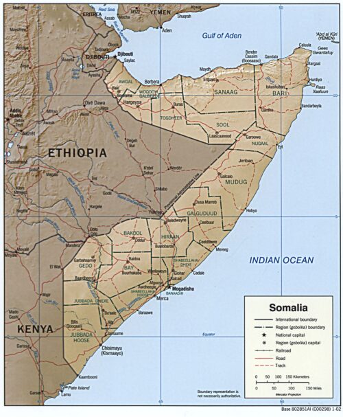 Somalia Political Map – Regional Boundaries, Roads & Capital Cities picture
