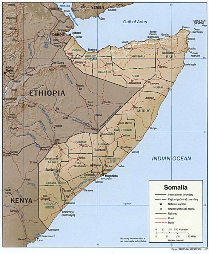 Somalia Political Map – Regional Boundaries, Roads & Capital Cities picture