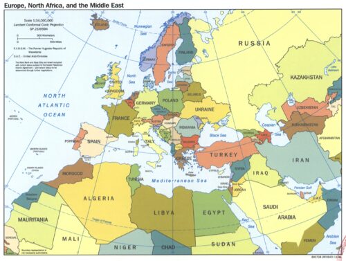 Europe, North Africa & Middle East Political Map – Detailed Regional Overview picture