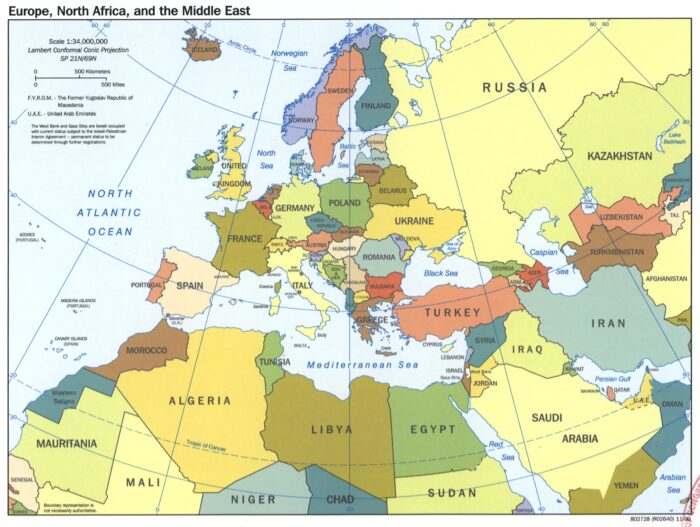 Europe, North Africa & Middle East Political Map – Detailed Regional Overview picture