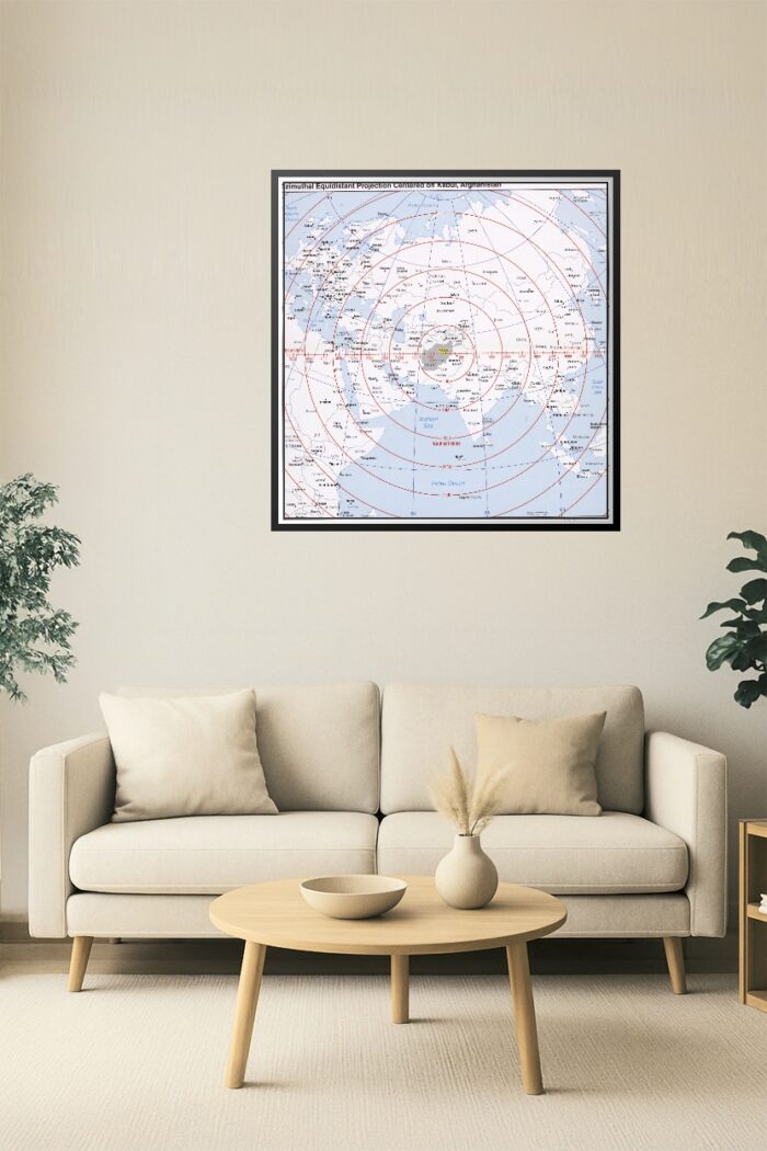 Azimuthal Equidistant Projection Map Centered on Kabul, Afghanistan – Distance Rings Map picture