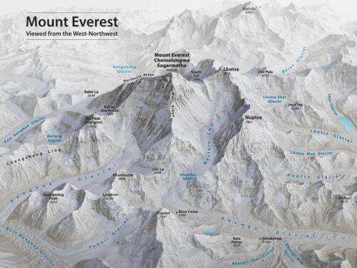 Mount Everest 3D Relief Map – West-Northwest Aerial View picture