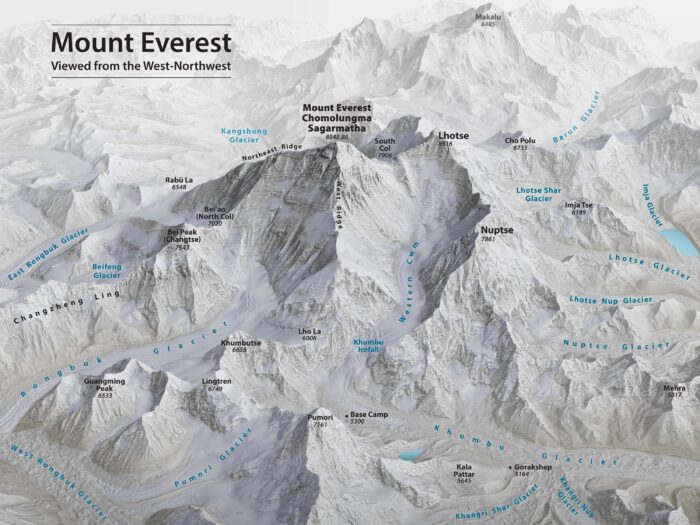 Mount Everest 3D Relief Map – West-Northwest Aerial View picture