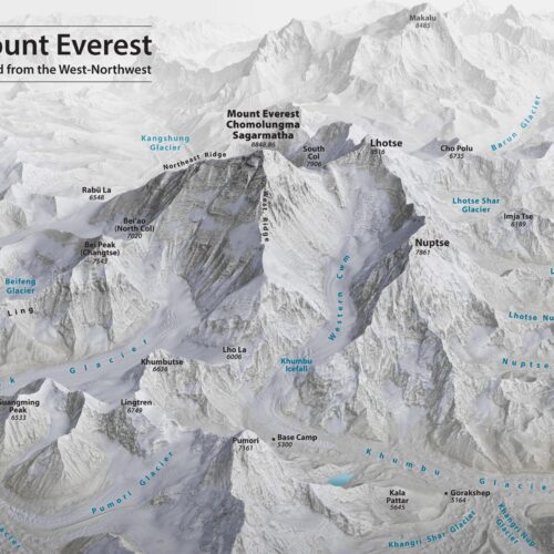 Mount Everest 3D Relief Map – West-Northwest Aerial View picture