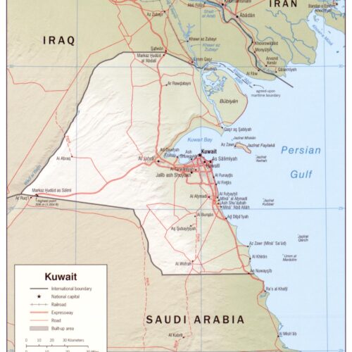 Kuwait Political Map with Roads, Rail, and Border Detail – 2006 Edition picture
