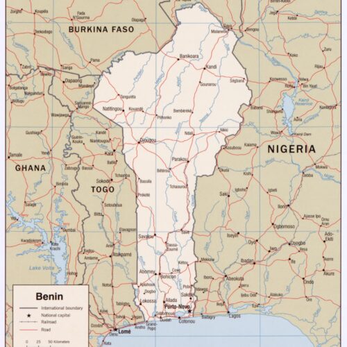 Benin Political Poster Map – West Africa Borders, Roads & Capitals picture