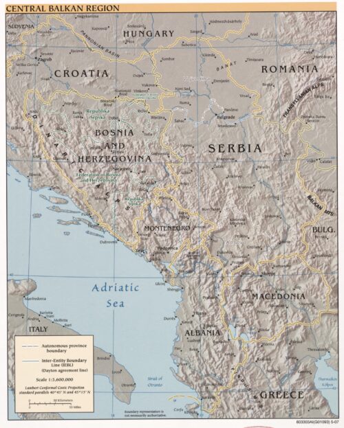 Central Balkan Region Poster – Topography & Political Boundaries picture