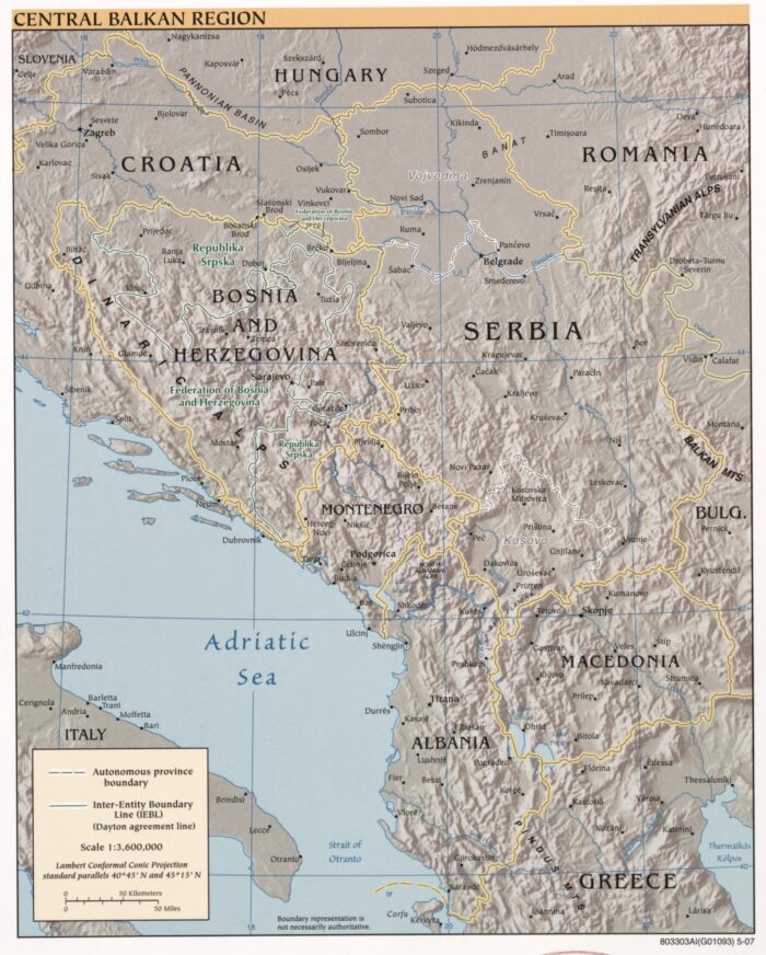Central Balkan Region Poster – Topography & Political Boundaries picture