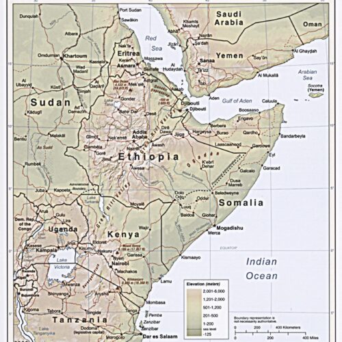 Horn of Africa Political and Elevation Poster – Ethiopia, Somalia, Kenya, Sudan, Yemen picture