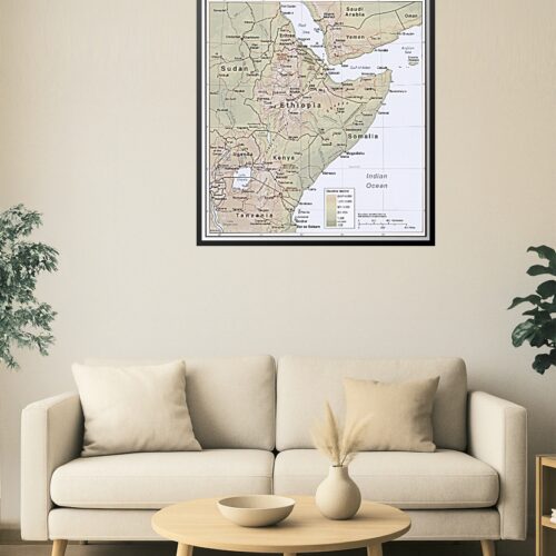 Horn of Africa Political and Elevation Poster – Ethiopia, Somalia, Kenya, Sudan, Yemen picture
