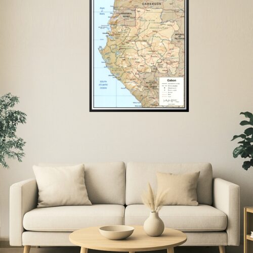 Gabon Political and Relief Poster – Provinces, Roads, and Terrain Detail picture