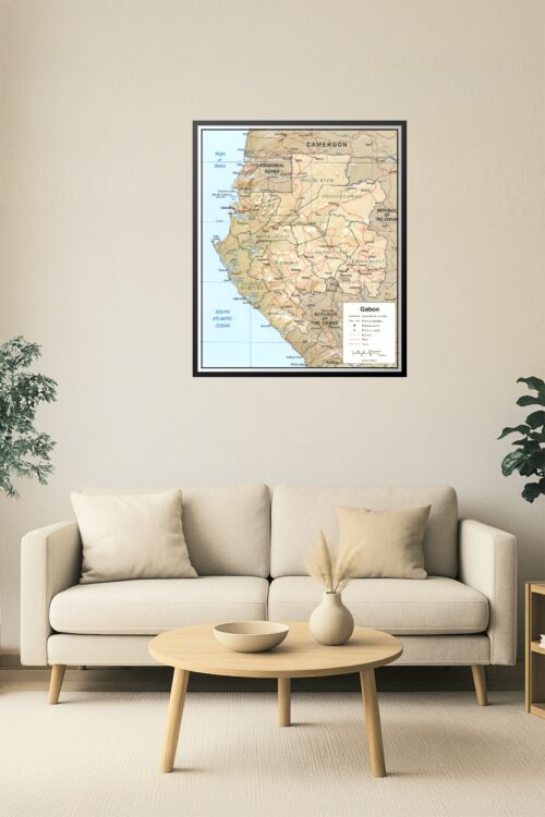 Gabon Political and Relief Poster – Provinces, Roads, and Terrain Detail picture