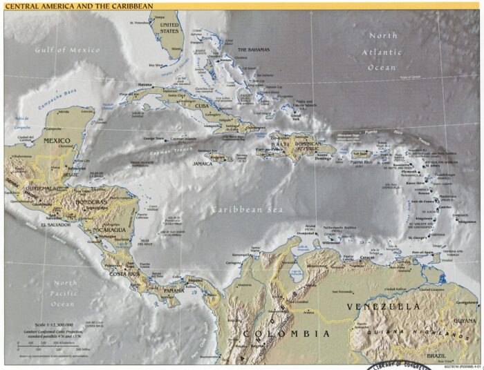 Central America & Caribbean Relief Poster – Detailed Political and Terrain View picture