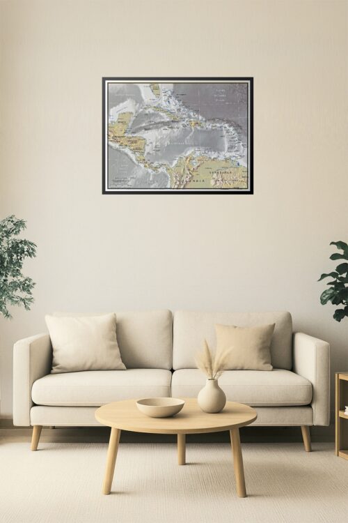 Central America & Caribbean Relief Poster – Detailed Political and Terrain View picture