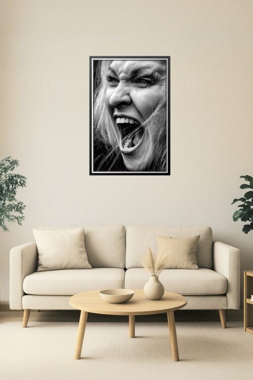 Raw Emotion Portrait – Screaming Woman in High Contrast B&W picture