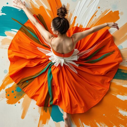 Vibrant Dance Explosion Art Poster – Abstract Motion in Orange picture