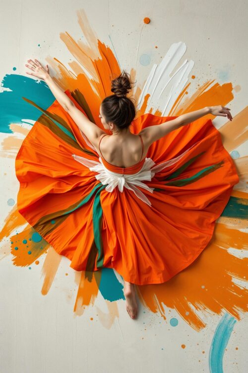 Vibrant Dance Explosion Art Poster – Abstract Motion in Orange picture