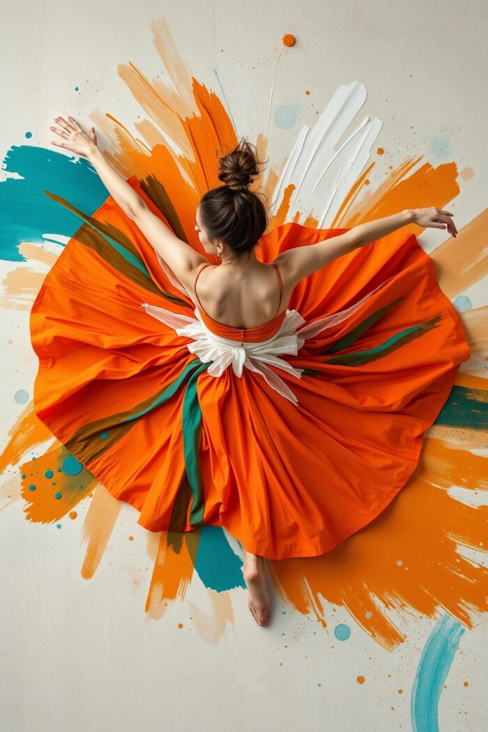 Vibrant Dance Explosion Art Poster – Abstract Motion in Orange picture
