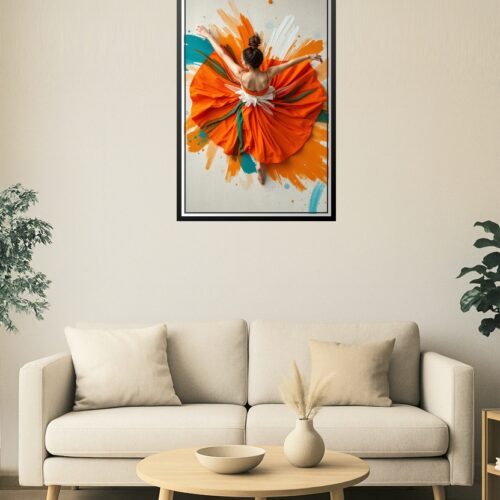 Vibrant Dance Explosion Art Poster – Abstract Motion in Orange picture