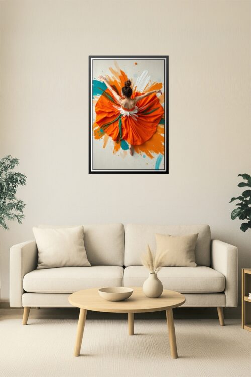 Vibrant Dance Explosion Art Poster – Abstract Motion in Orange picture