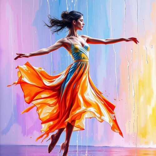 Graceful Ballerina Art Poster – Colorful Dance Over Water picture