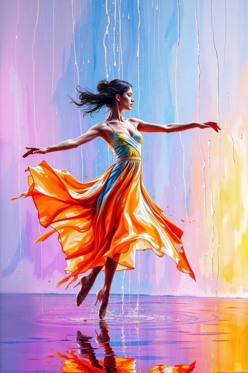 Graceful Ballerina Art Poster – Colorful Dance Over Water picture