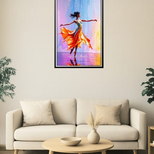 Graceful Ballerina Art Poster – Colorful Dance Over Water picture