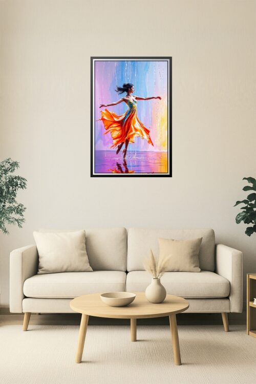 Graceful Ballerina Art Poster – Colorful Dance Over Water picture