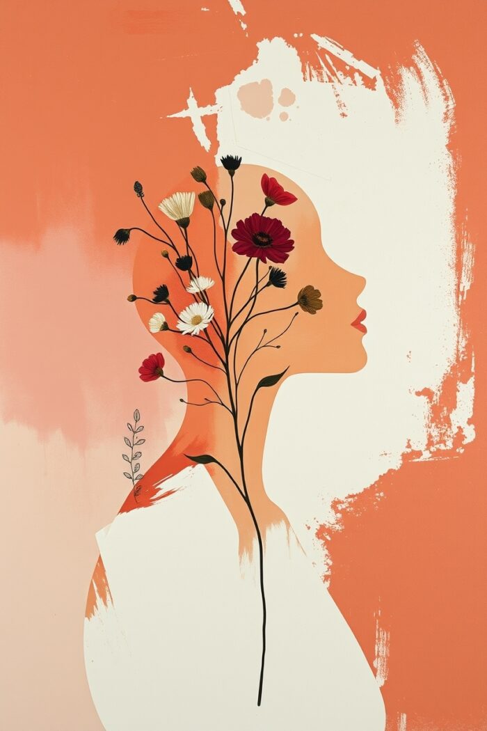 Floral Silhouette Art Poster – Abstract Woman with Wildflowers, Modern Minimalist Wall Decor picture