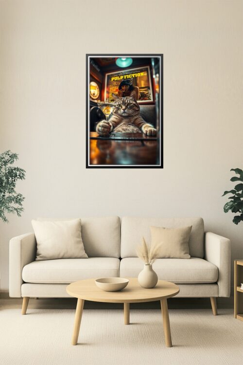 Cool Cat with Martini & Pulp Fiction Poster – Funny Bar Art Print picture