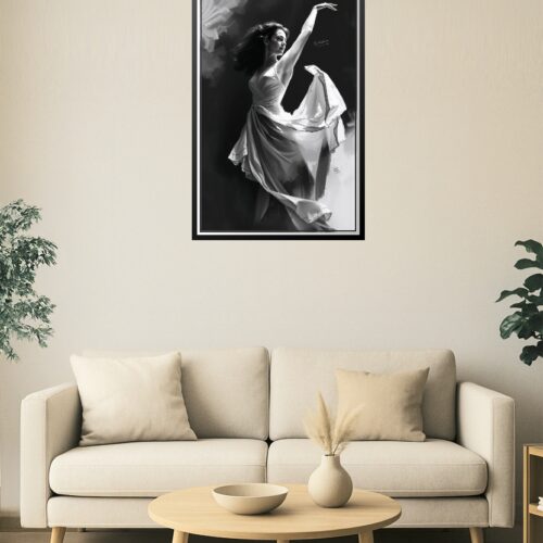 Elegant Black & White Dance Portrait – Flowing Dress Fine Art Print picture