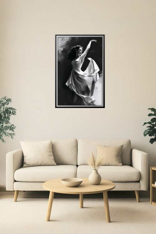 Elegant Black & White Dance Portrait – Flowing Dress Fine Art Print picture