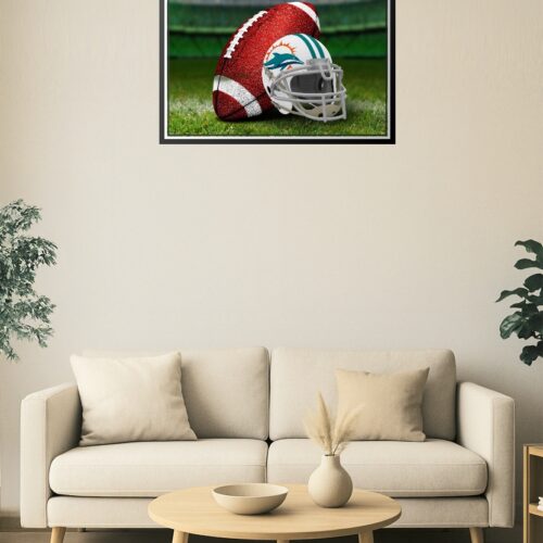 Pro Football Helmet & Ball Poster – Aqua & Orange Team Colors picture