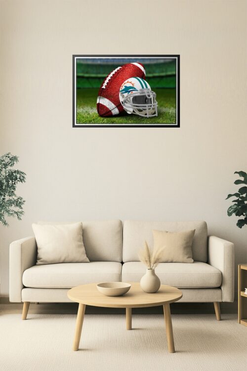 Pro Football Helmet & Ball Poster – Aqua & Orange Team Colors picture