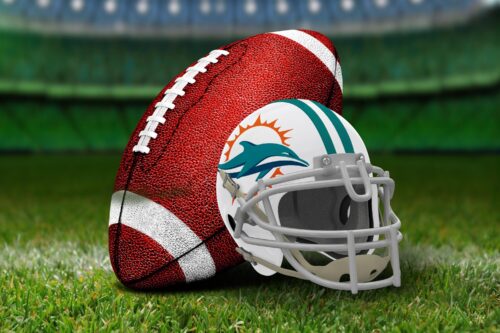 Pro Football Helmet & Ball Poster – Aqua & Orange Team Colors picture