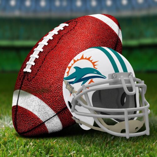 Pro Football Helmet & Ball Poster – Aqua & Orange Team Colors picture