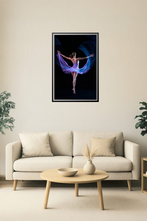 Elegant Ballerina in Motion Poster – Purple Flow on Black picture