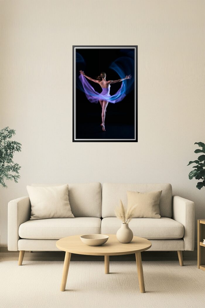 Elegant Ballerina in Motion Poster – Purple Flow on Black picture