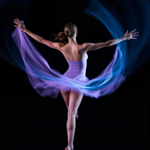 Elegant Ballerina in Motion Poster – Purple Flow on Black picture