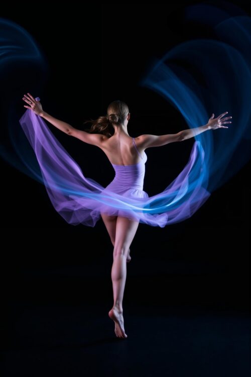 Elegant Ballerina in Motion Poster – Purple Flow on Black picture