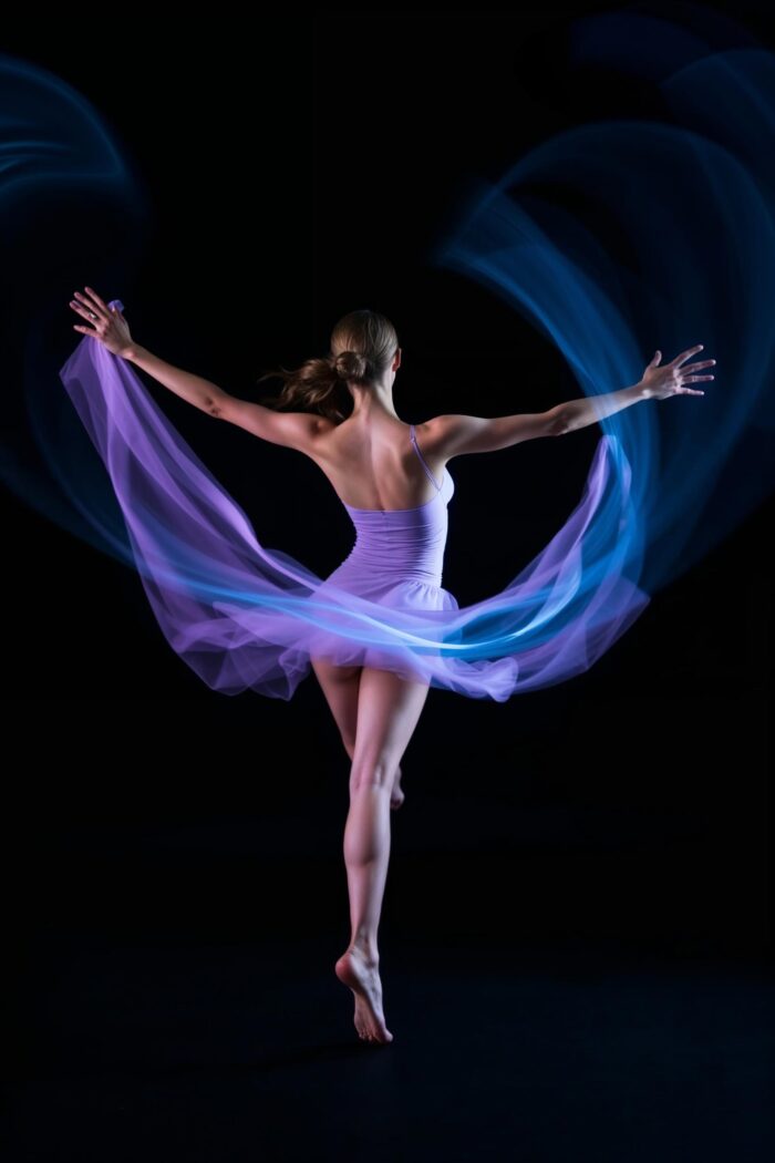 Elegant Ballerina in Motion Poster – Purple Flow on Black picture