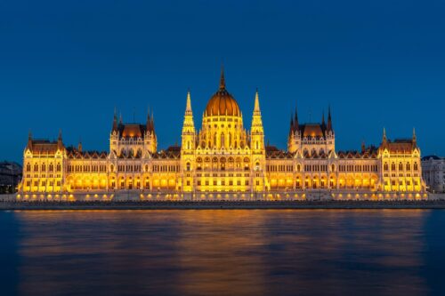 Budapest Parliament Nightscape Poster – Illuminated Landmark Art picture
