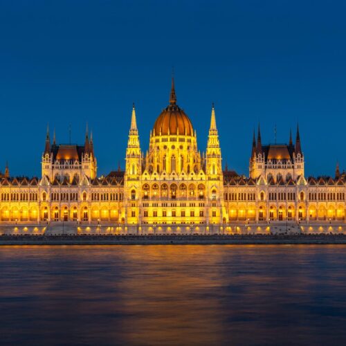 Budapest Parliament Nightscape Poster – Illuminated Landmark Art picture