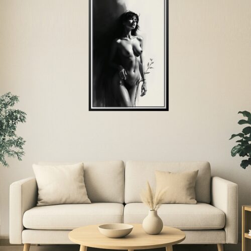 Monochrome Nude Wall Art – Sensual Black and White Female Portrait Illustration picture