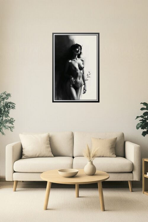 Monochrome Nude Wall Art – Sensual Black and White Female Portrait Illustration picture