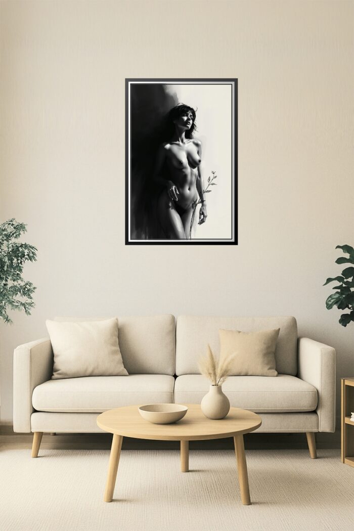 Monochrome Nude Wall Art – Sensual Black and White Female Portrait Illustration picture