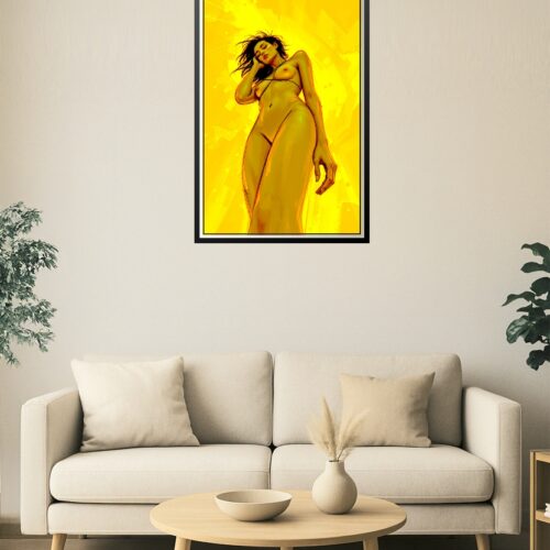 Radiant Nude Female Art Print – Bold Yellow Abstract Expression picture